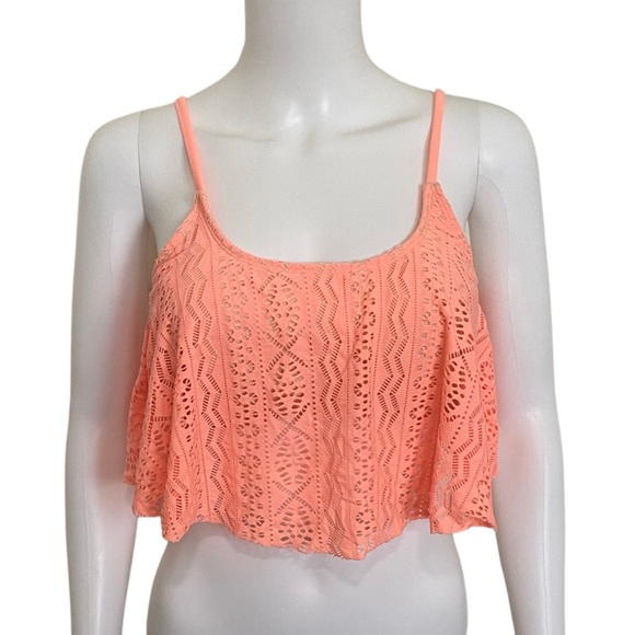 Xhilaration Other - Xhilaration Crochet Flounce Neon Coral Bikini Crop Top